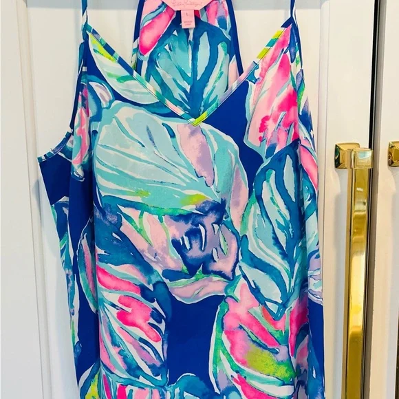 LILLY PULITZER DUSK SILK TANK in LILAC VERBENA ROCK THE DOCK print- Sz L •NWOT• - Picture 3 of 6
